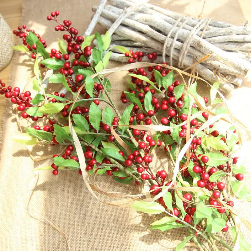 70cm Foam Berries Branches Artificial Flowers Christmas Berry Fruits Red Holly for Home Decor