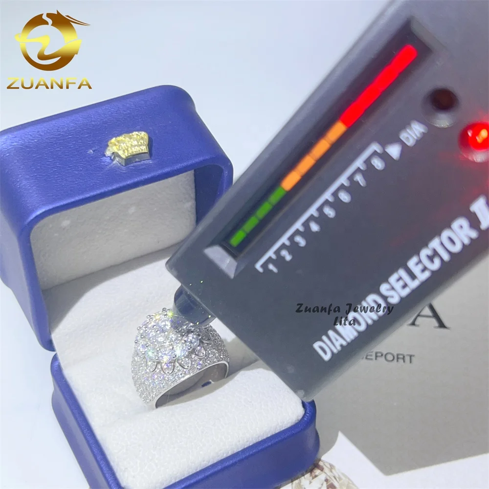 New arrival fine jewelry 925 sterling silver iced out diamond hip hop mens moissanite ring