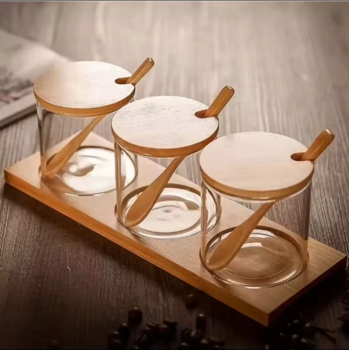 Factory Price 300ml kitchen gadgets Custom kitchenware set Kitchen seasoning Glass storage tank Salt tank