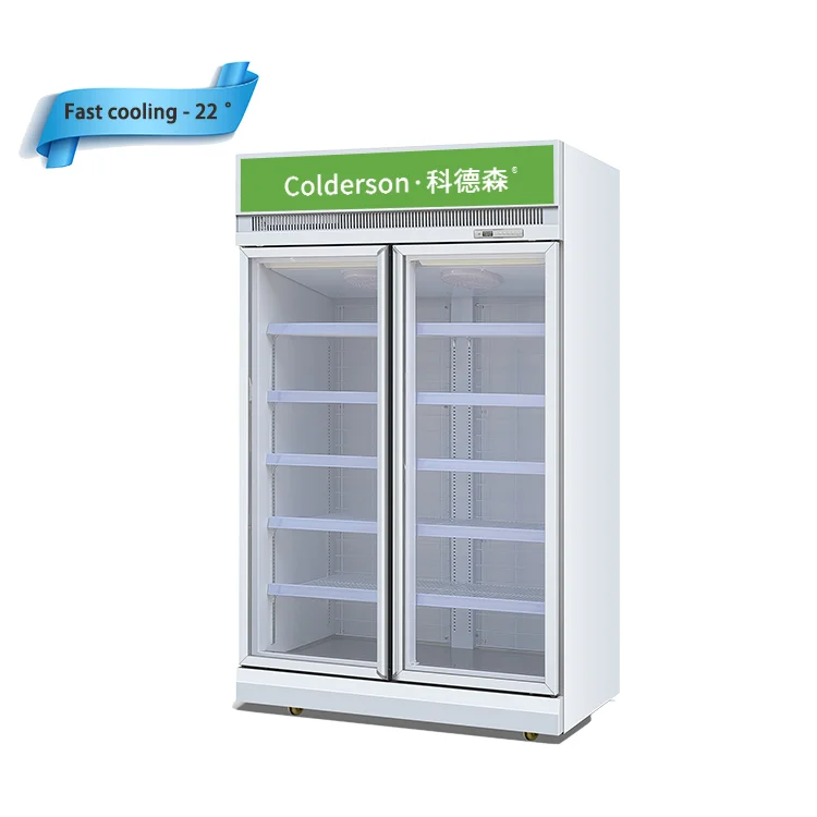 Supermarket   Glass Door deep freezer fridge Vertical Beverage Display fridge Refrigerator Showcase with AD board or OEM