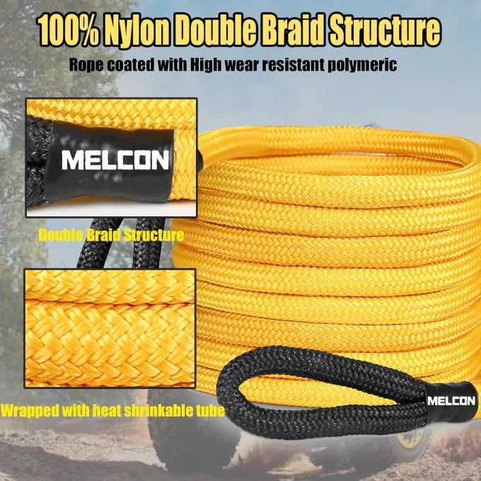 SUVUTVATVPower recovery towing rope for trucks, cars, and tractors (28mm9m rope (yellow)+2 soft hooks)