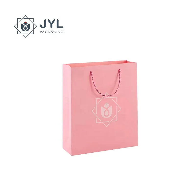 Manufacturer OEM Handmade UV Printing Pink Cardboard Ribbon Handles Customized Logo Cosmetics Paper Bags