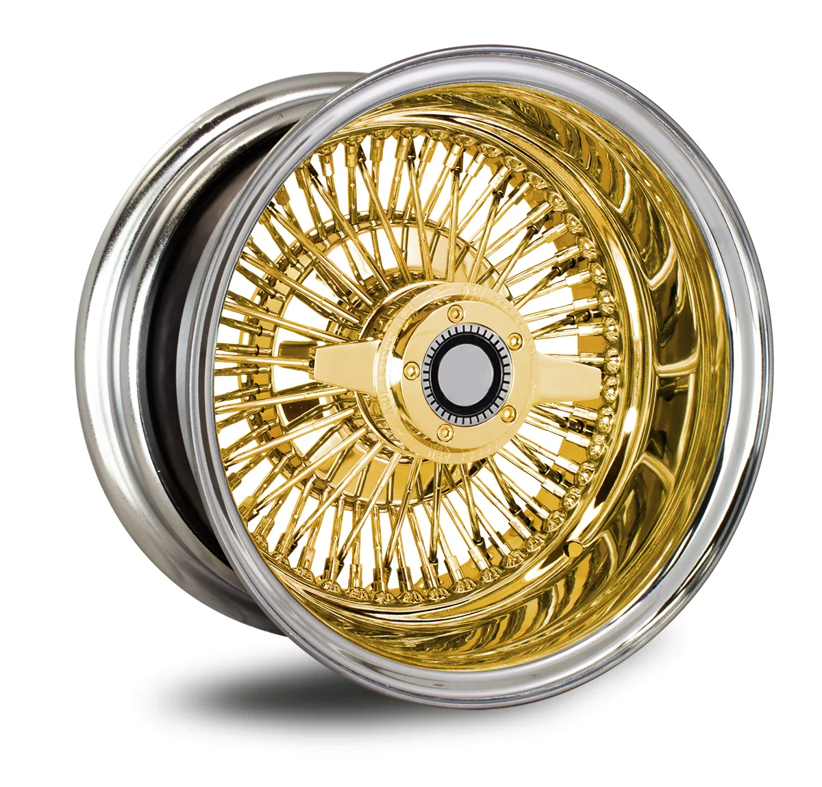 Multi Spokes 13x7 14x7  Lowrider Wire Wheels 72 100 Straight Lace Spokes Chrome Centre Gold Wheel