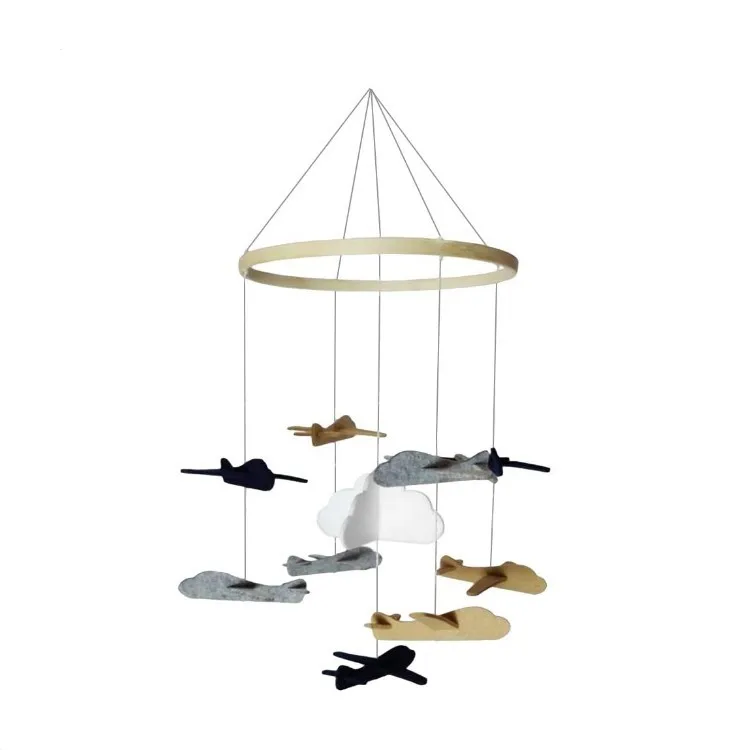 Eco-friendly wooden hand-made felt airplane wooden crib mobile phone Nordic baby hanging toy