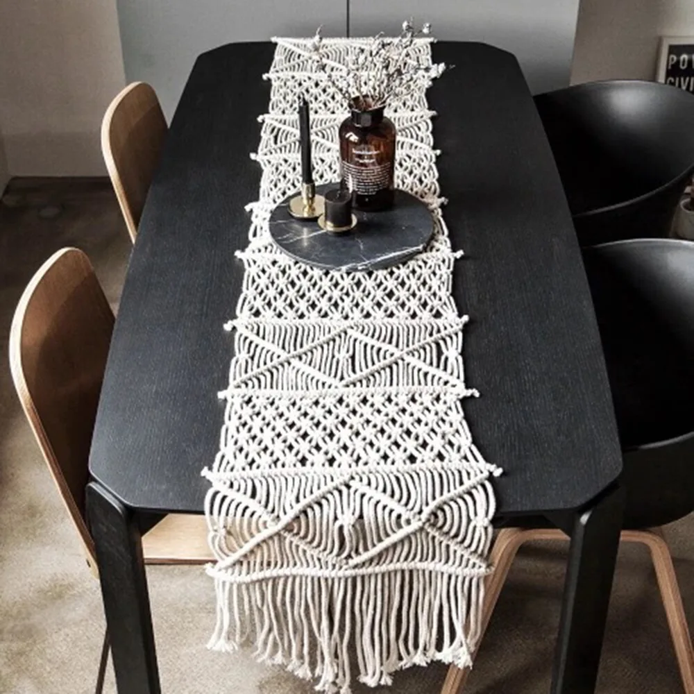 Custom hand woven cotton macrame table runner table  for wedding banquet