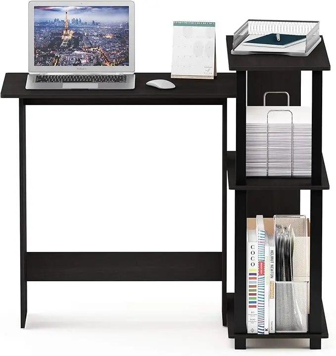 Modern Design Cheap Simple Small Bedroom Table L Shaped Minimalist Style Black Computer Laptop Workstation Pc Desk Shelf