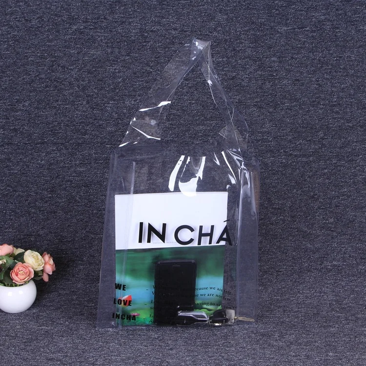 Double Thickness Customized Printing Pvc Plastic Tote Reusable Shopping Bag