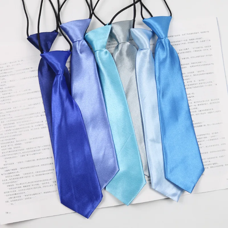 Cheap solid color lazy kids uniform tie necktie kids school little boys necktie 27cm fashion necktie for children
