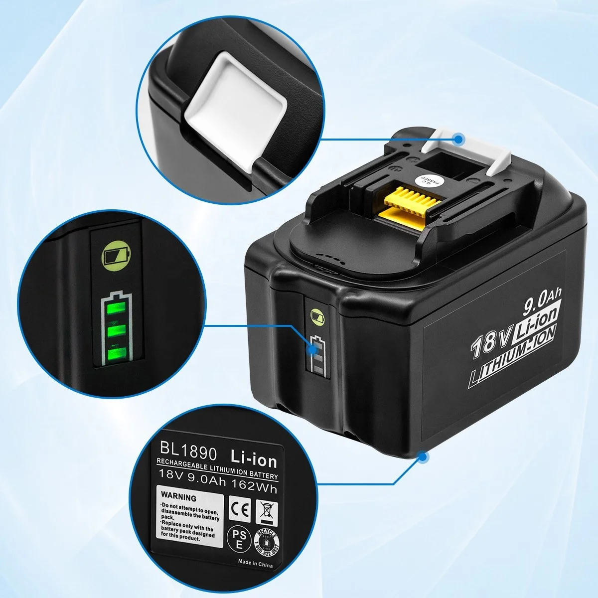 For Makitas Li-ion 18V 9000mAh replacement Rechargeable Power Tool Battery  BL1830 BL860 with LED indicator