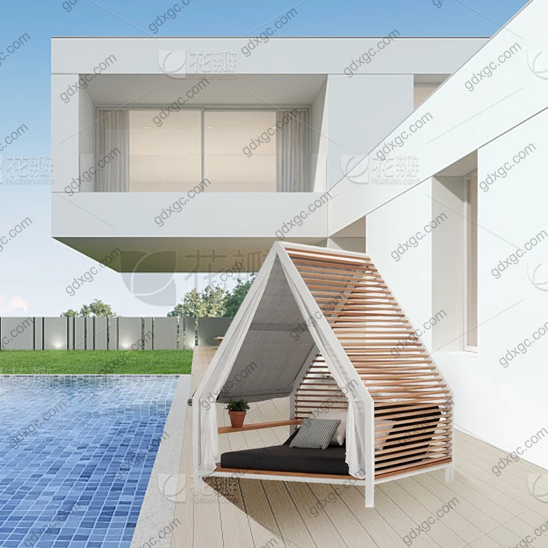Aluminum Frame Rattan Sunbed Canopy Outdoor Garden Daybed Chaise Chair with Sofa for Pool & Patio Beach Furniture