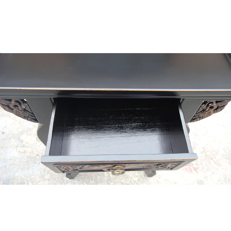 retro shabby chic wood side end Carve Table with 1 drawers and carved designs for living room