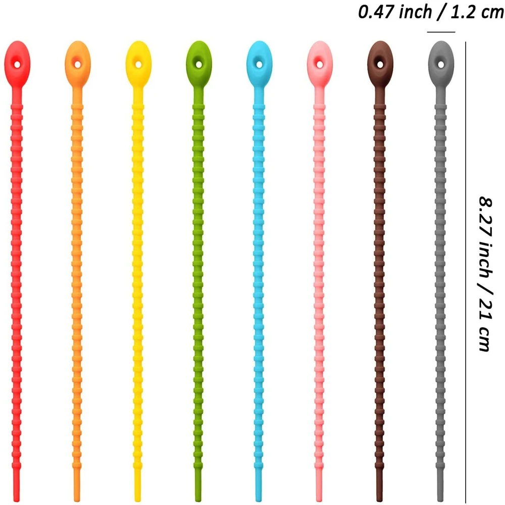 Colorful Silicone Ties Bag Clip Cable Straps Bread Rubber Twist Tie Cord Household Snake Ties Bag Sealing Clips