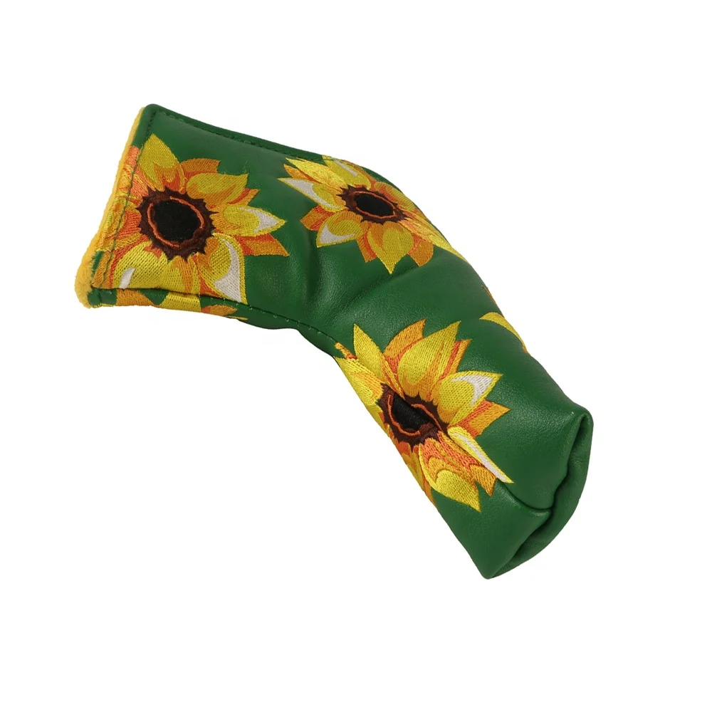 Yopral Custom Embroidery Logo Orange PU Leather Strong Magnetic Blade Golf Club Putter Head Cover Headcover