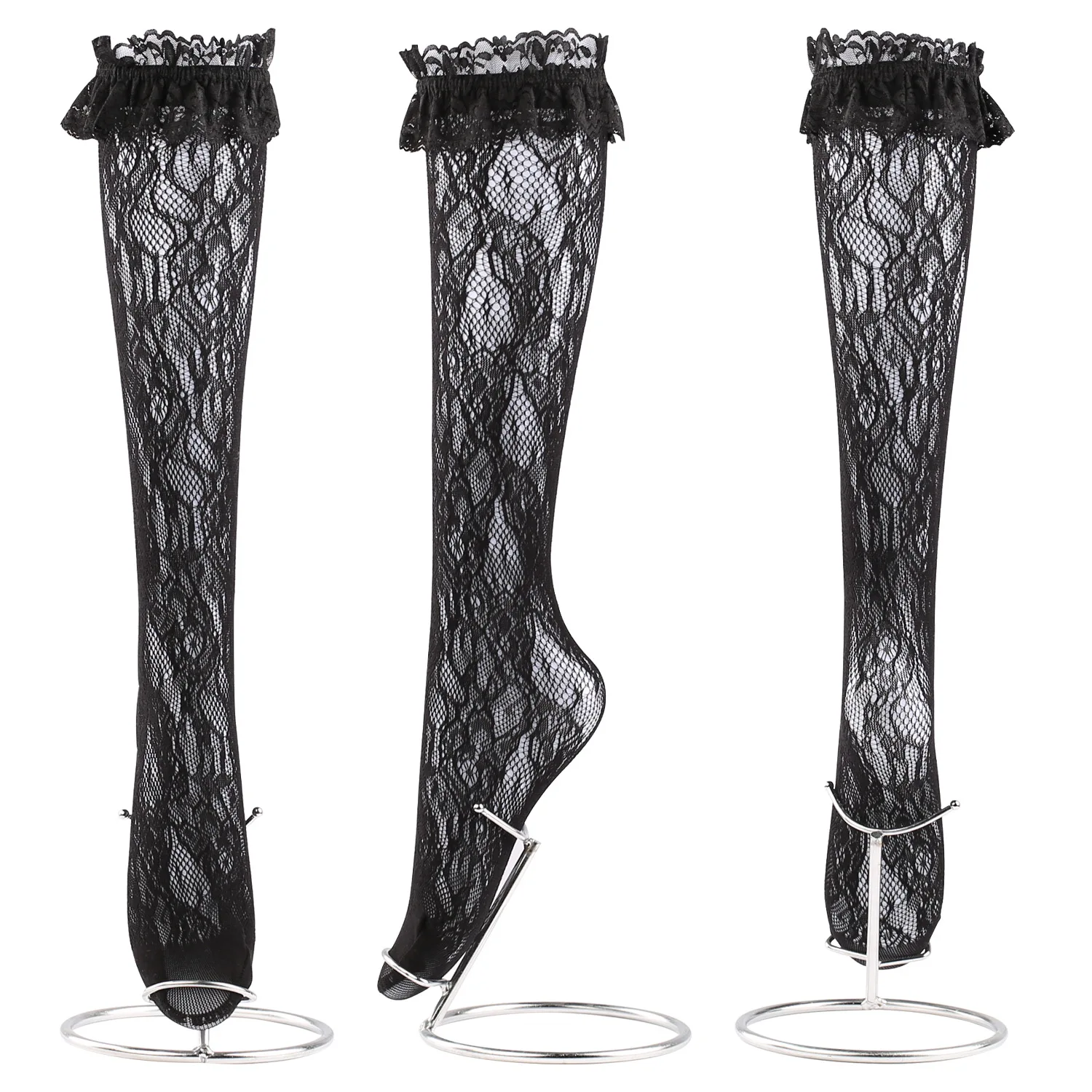 Hot Sell Cosplay Lace Lolita Knee High Black White Women Bow Stockings Sexy Japanese Girls Student Ruffle Socks