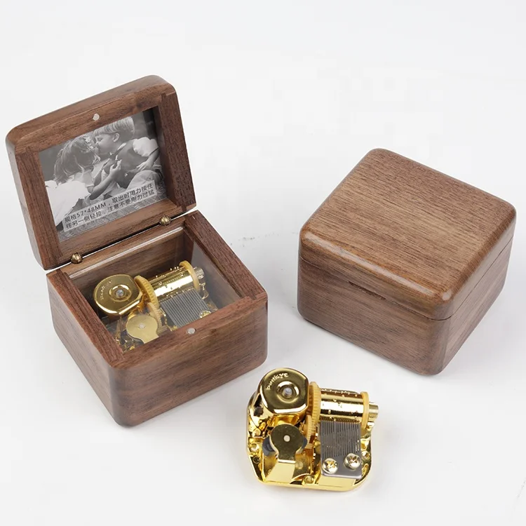 Promotional gift walnut music box photo frame souvenir music box