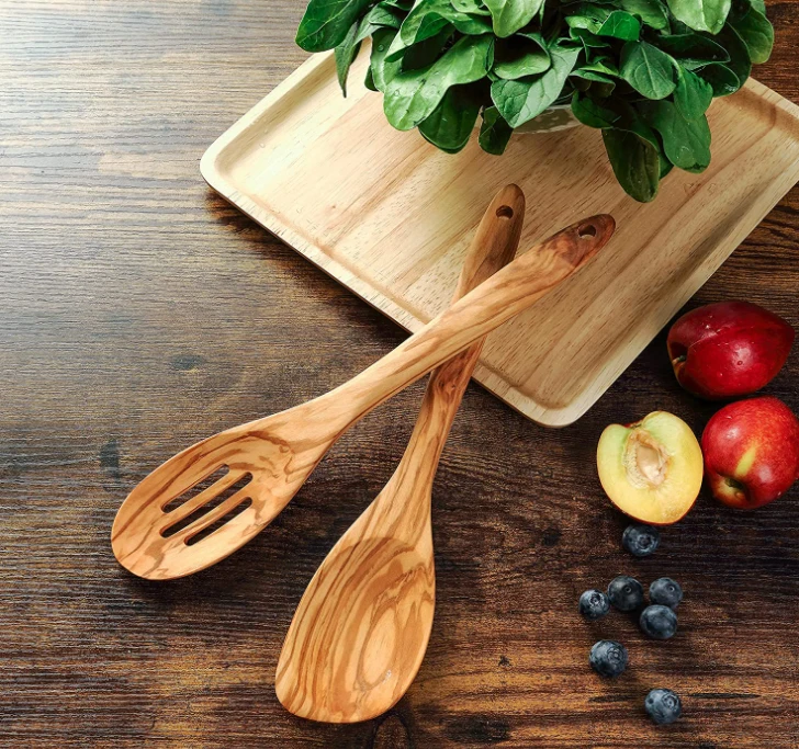 Olive Wood Cooking Spoons Set with Cooking Spatulas Set, Set of 4 Cooking Utensils.