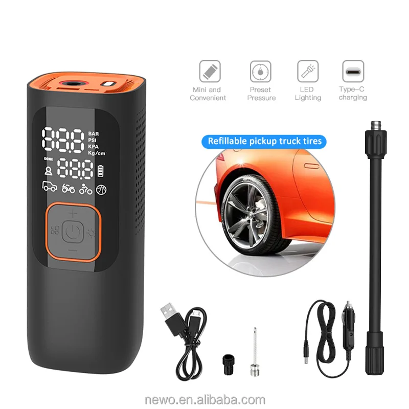 Newo Most Popular NW01-P 160PSI Air Compressor Portable Electric Car Tire Inflator Power Supply Built in Battery