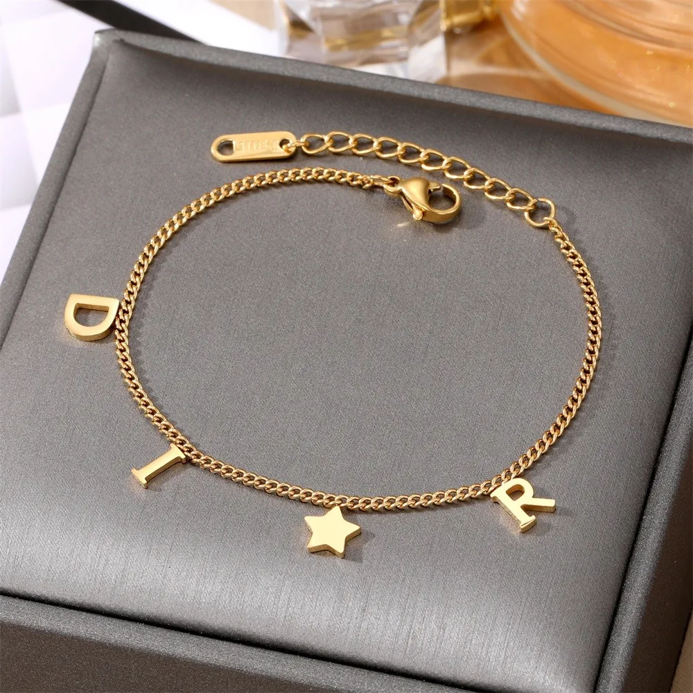 Korea New Fashion Letter Star Pendant Woman Simple Vintage Stainless Steel Bracelet Luxury Jewelry Accessories Bracelet