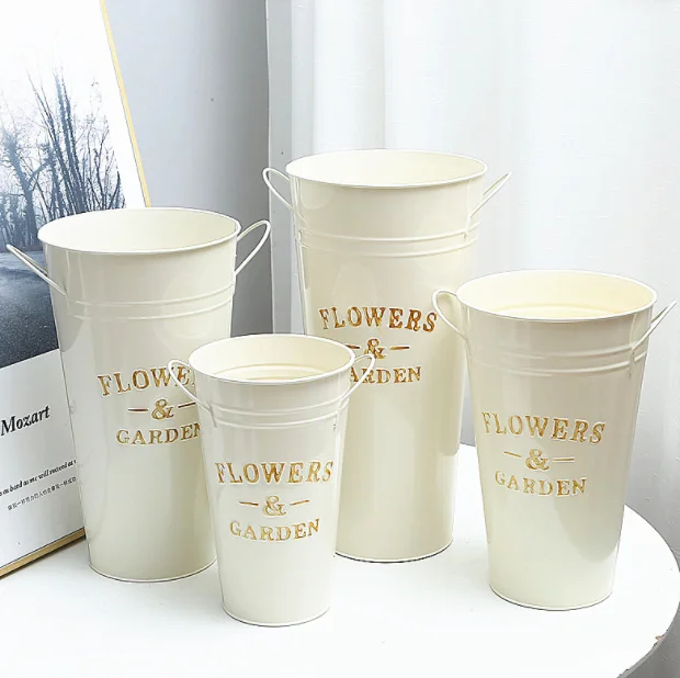 Flower garden supplier decorative iron bucket metal flower pot with handle