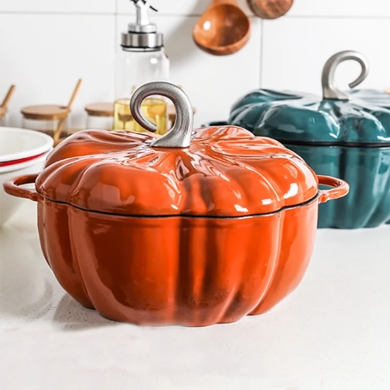 Ceramic coating Cast Iron Christmas Pot Pumpkin Tomato Luxury Soup And Stock Pot Set