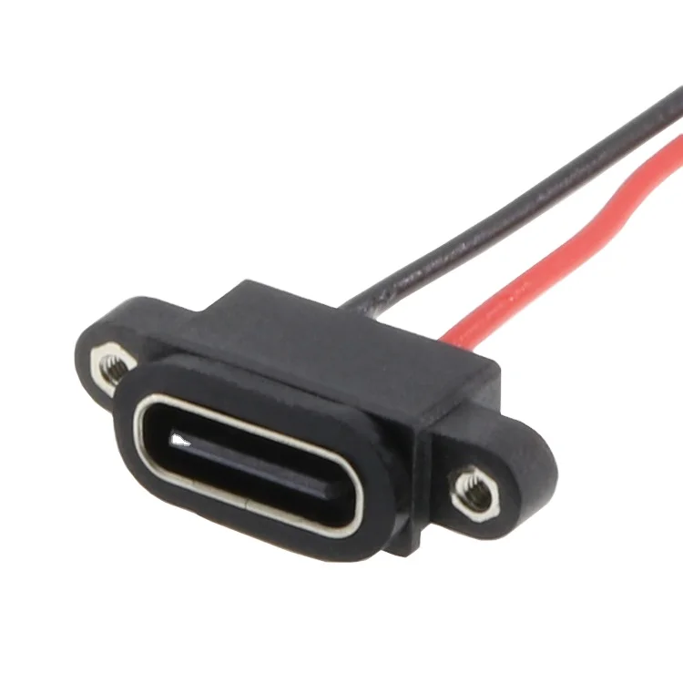 Take line 2 pin  Waterproof Type-C socket Jack  Straight lock type with nut  Wire needs to be customized  Waterproof grade IPX8
