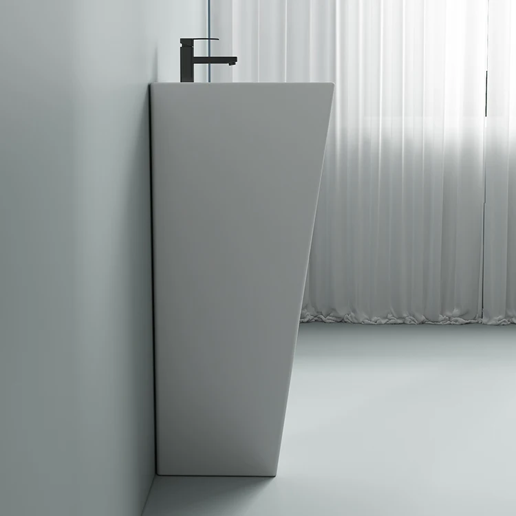 style series Inverted Trapezoid design bathroom ceramic wash basin one piece pedestal basin