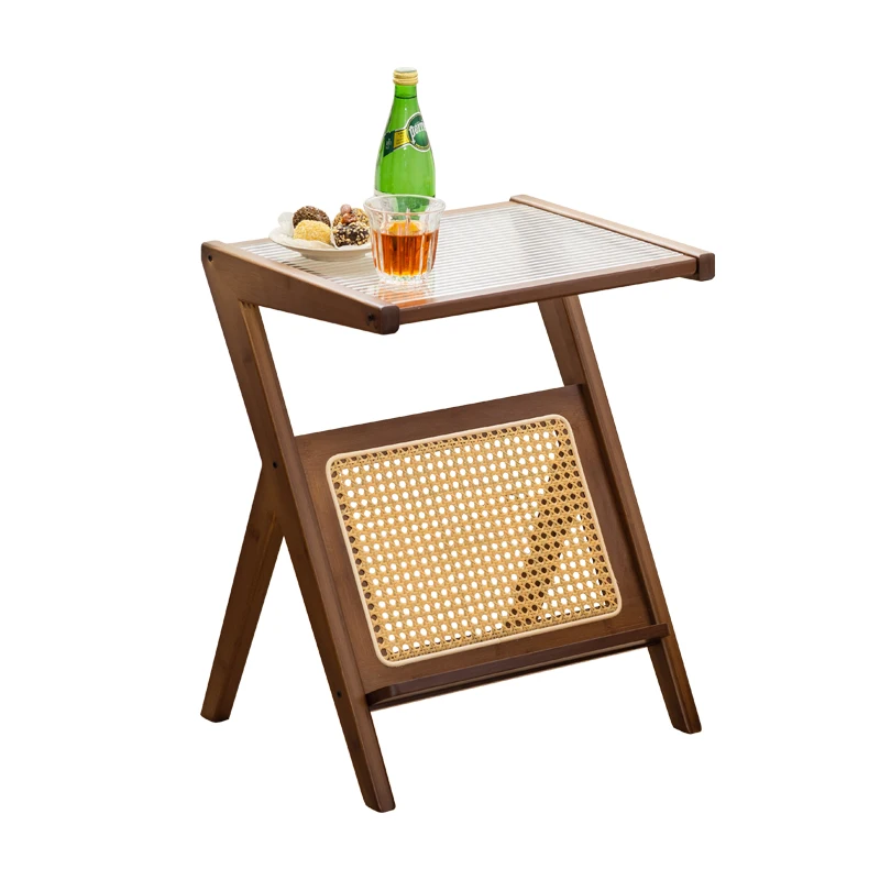 Sofa side rattan  coffee table glass bedside table corner walnut bamboo table
