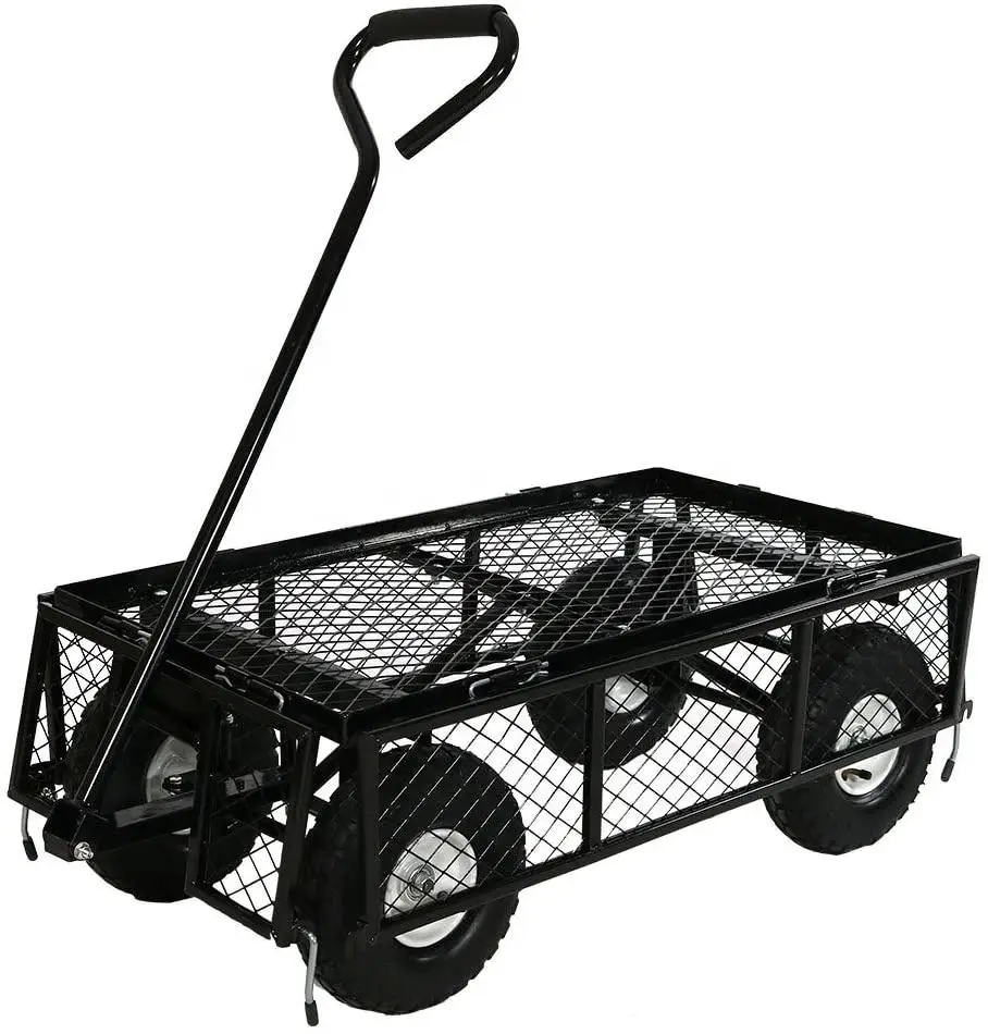 4 Wheel 990 Lbs Heavy Duty Steel Rolling Utility Wagon Yard Garden Dump Lawn Cart Flower Cargo Garden Wagon Beach Trolley