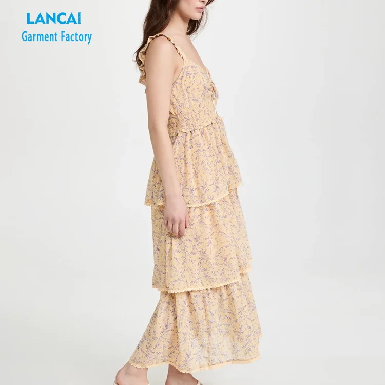 Garment Manufacturers Custom Girls Casual Dresses Floral Designer Clothes Print Dress