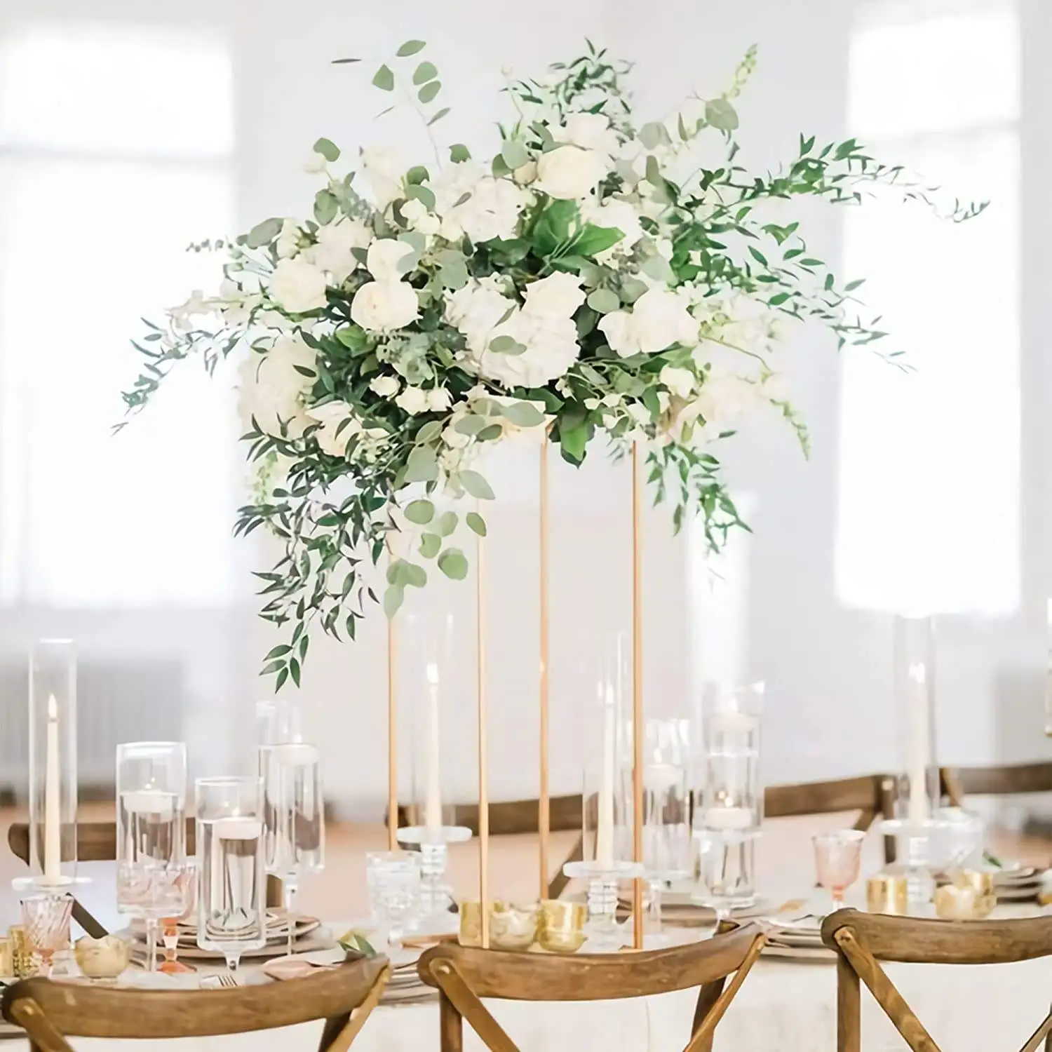 Gold Rectangular Flower Display Rack Vase Column Stand Road Lead Geometric Centerpiece Vase Column Vases Wedding Centerpieces