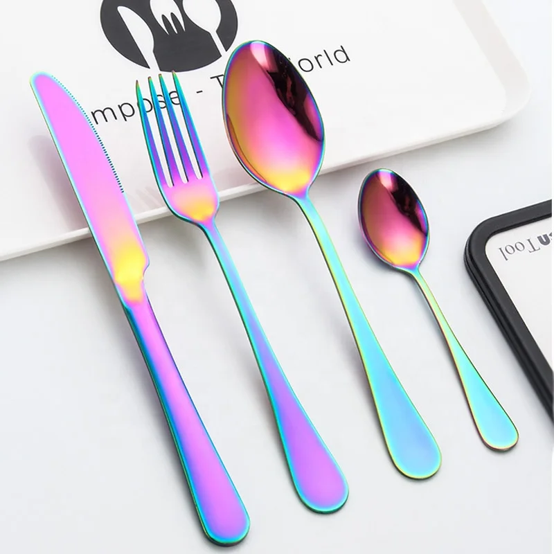
Colorful stainless steel cutlery set, hotel restaurant 304 stainless steel flatware set 