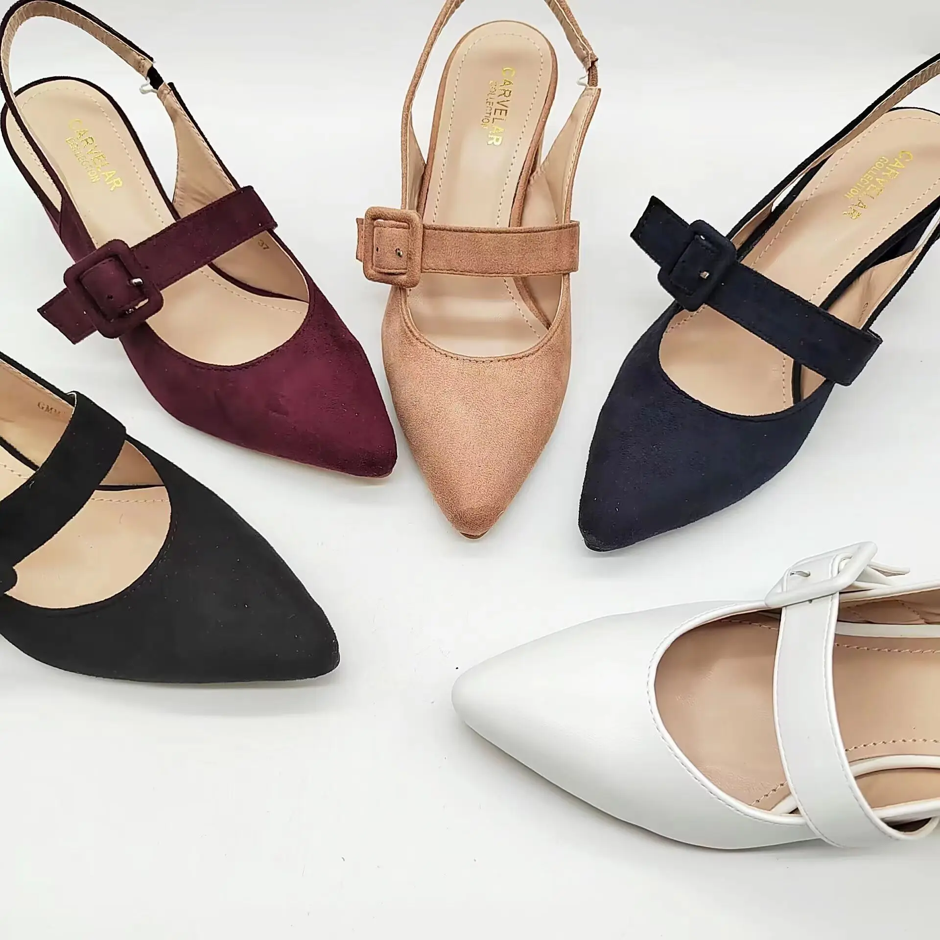 SenChen Hot Sales Ladies Spring and Autumn Leather Women Sandals Summer Block Heel Pointed Dress Pumps Shoes Mid