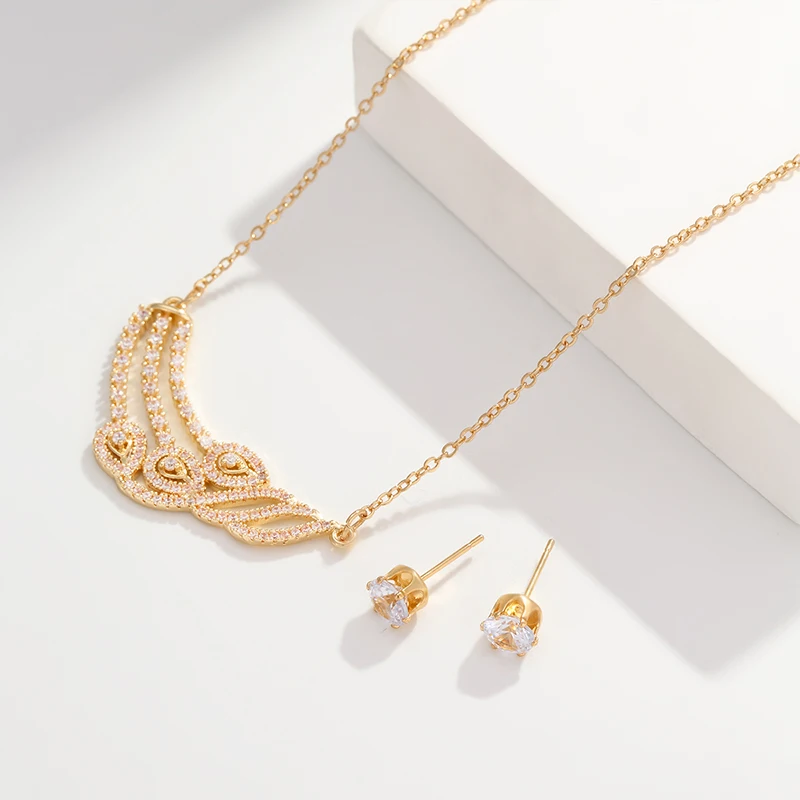 CDD Luxury Zircon Water Drop Crystal Earrings Necklace Set Engagement Wedding Bridal Jewelry Set for Women