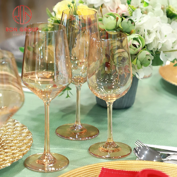 Wholesale Banquet Party Creative Lead Free Crystal Amber Glasses Set Electroplating Home Goblet Champagne Cup Wine Glass
