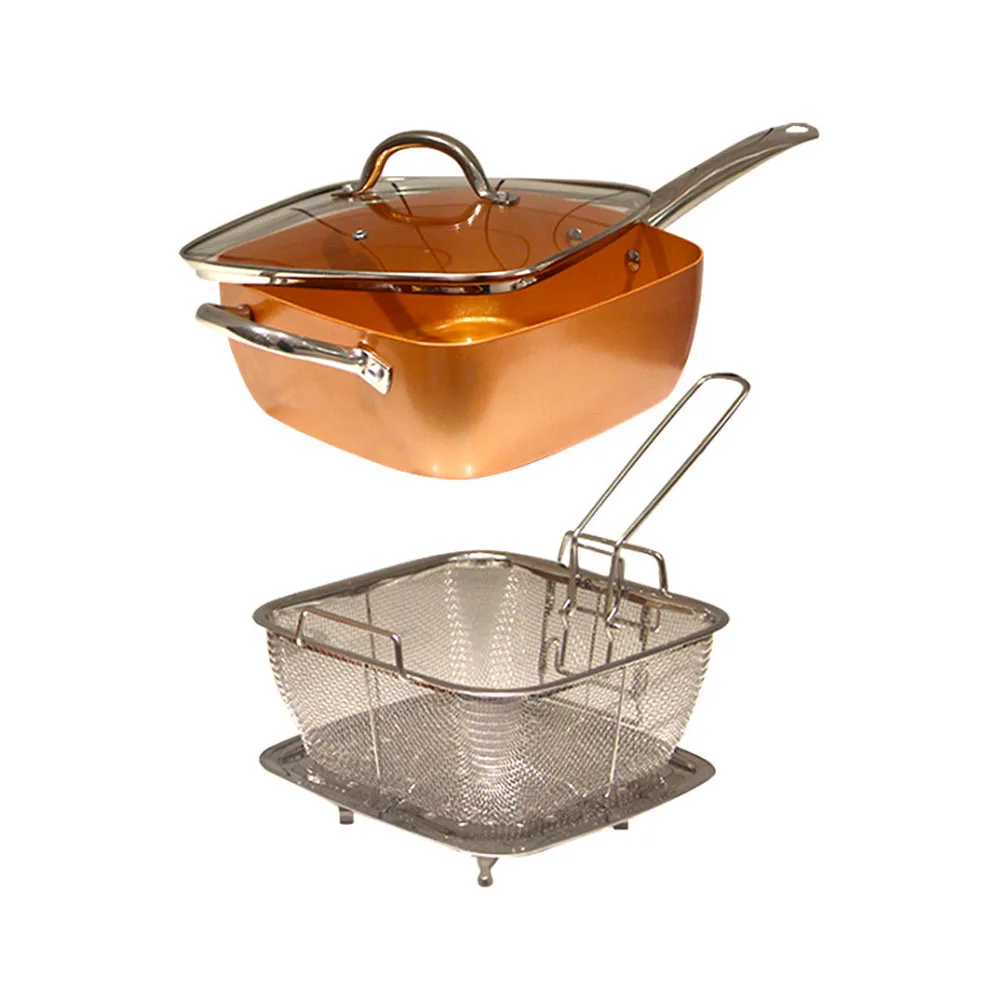Excellent Durable Easy to Clean Aluminum Double Pan No Stick Cooking Pan Set With Frying basket boiling drawer and lid