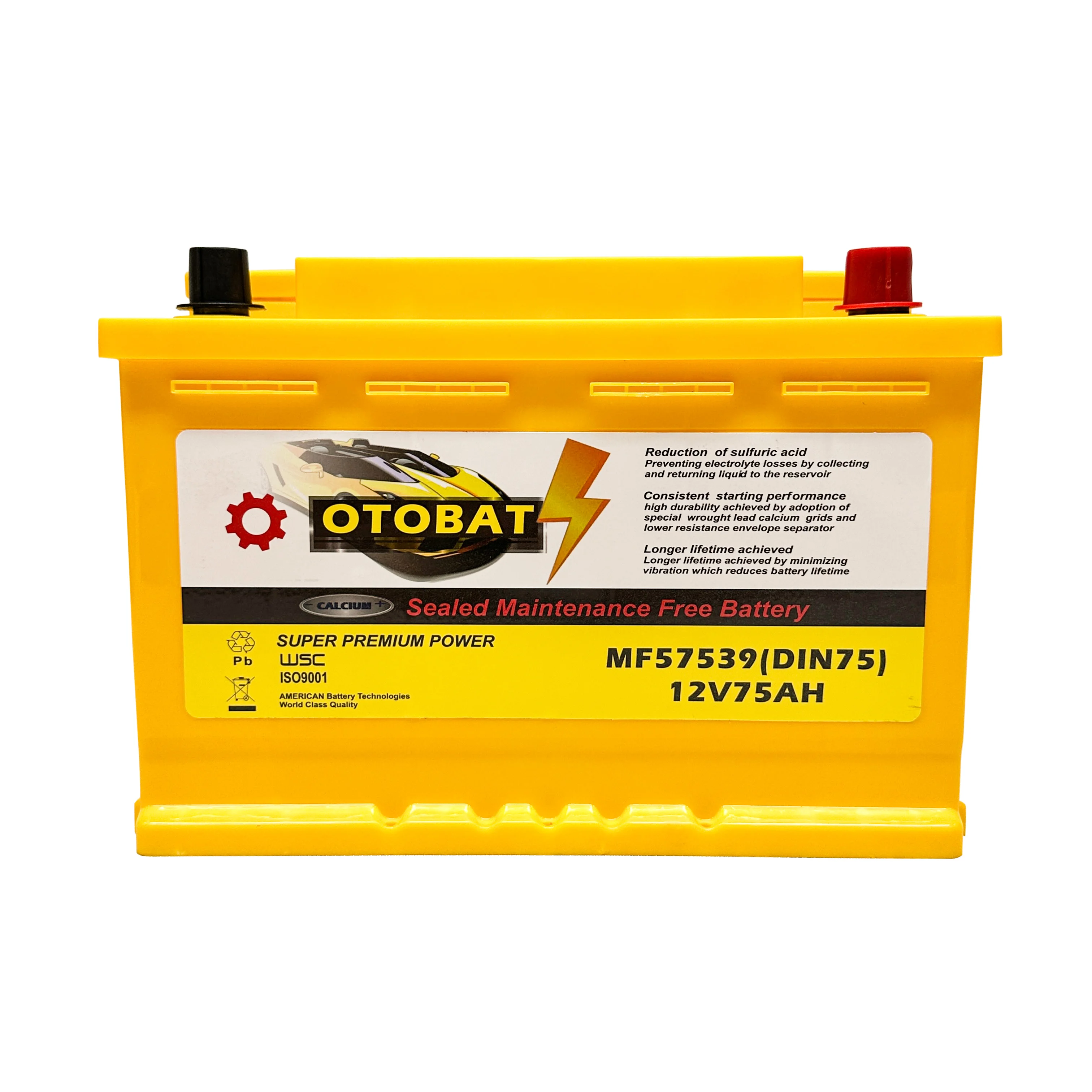 12V 75AH Maintenance-Free Lead Acid Car Battery for UPS for Motorcycles and Golf Carts with 60AH Storage Capacity