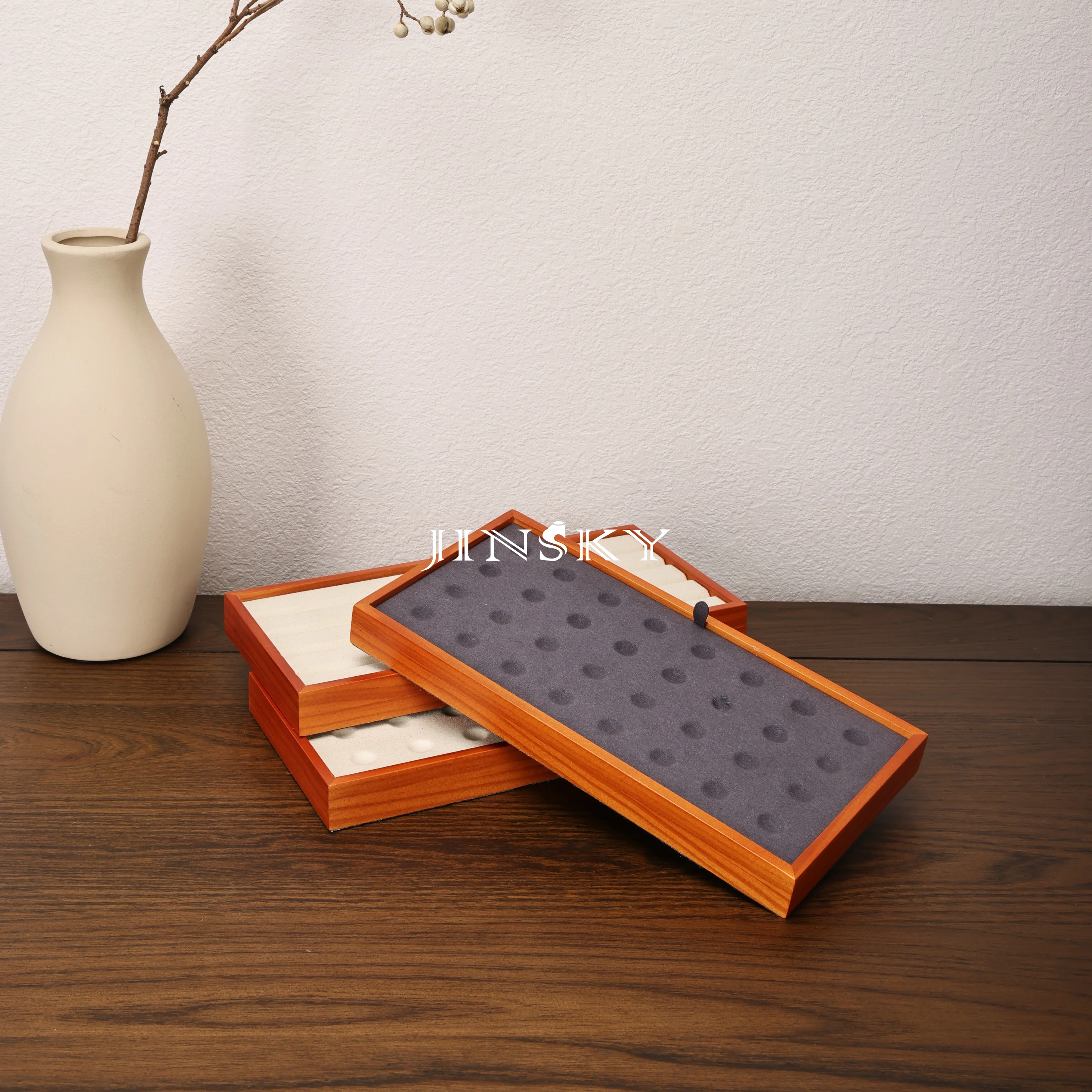 Jinsky High quality Solid Wood Jewelry tray Jewelry display bare stone diamond pearl play gem bead pallet