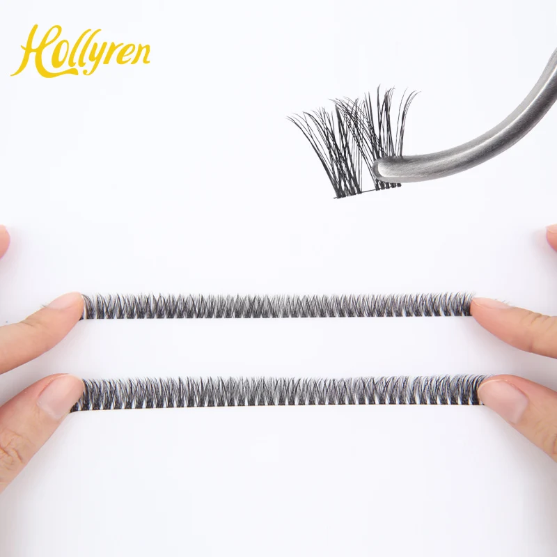 Hollyren Faux Mink Individual Eyelashes Fine Band Diy Lash Extensions Korean Silk 3D Cluster Eyelashes And Packaging