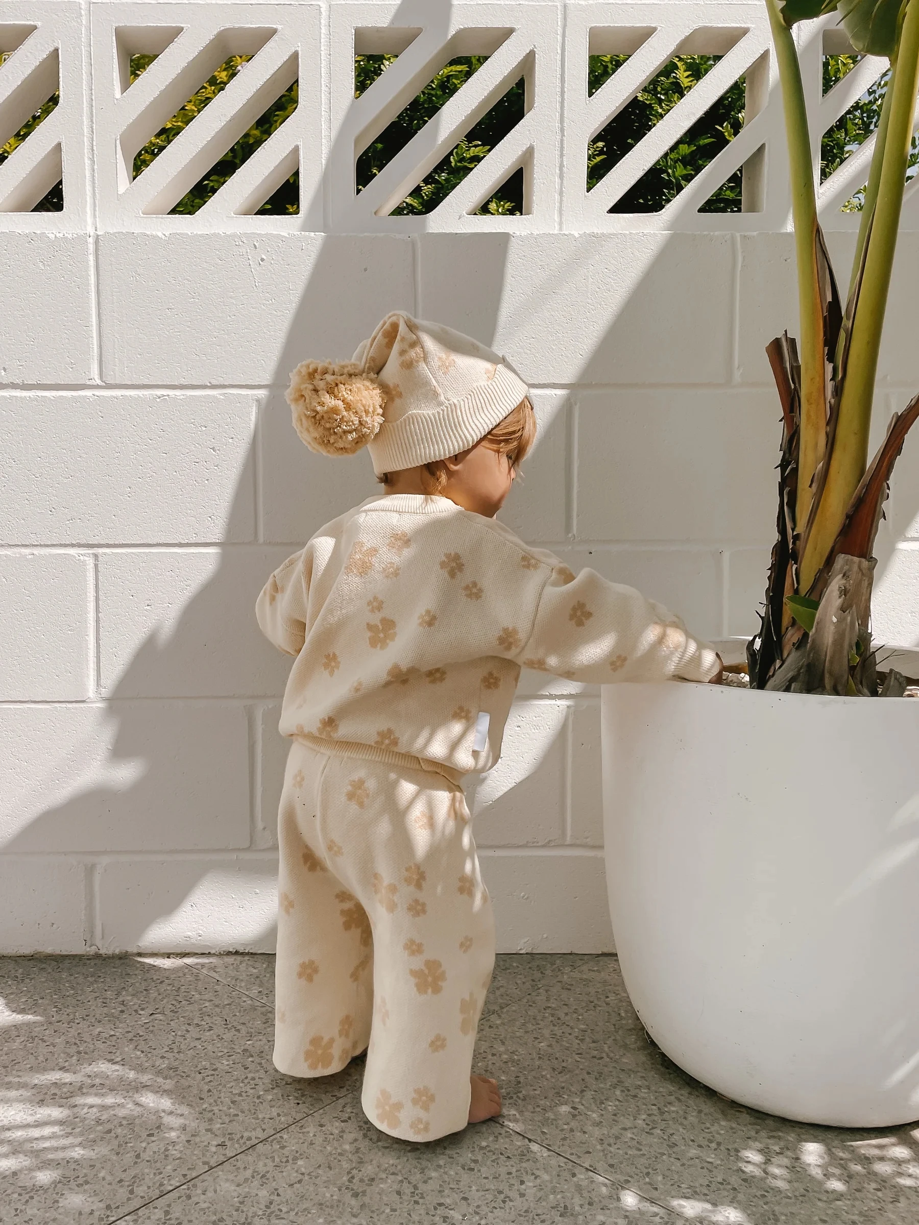 Fashionable 2024 New Designer Chunky Flower Plain Spring Striped 100% Organic Cotton Babi Winter Knit Baby Pants