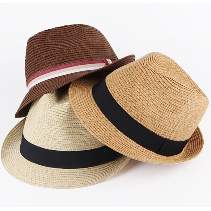 Women Men UPF 50+ Straw Fedora Hat Packable Short Brim Roll Up Trilby Hat Panama Summer Beach Sun Hat