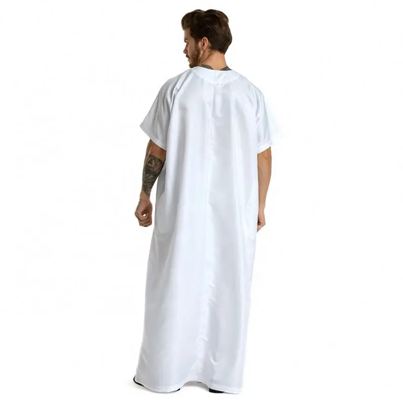 
Men Kaftan Jilbab Arbric Jubba Muslin Short Sleeves Clothes Abaya Thobe 