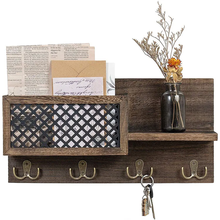 rustic style Wall mounted mail folder Key storage Home Furnishing  wooden key and mail holder