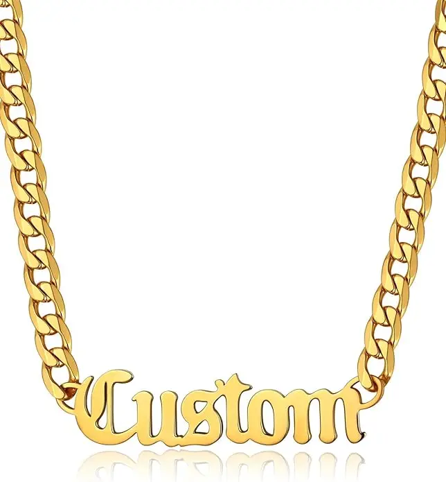 Name Necklace Personalized for Men, Womens  Name Plate Chain,  Customized Old English Nameplate Choker with Curb Chains Custom,