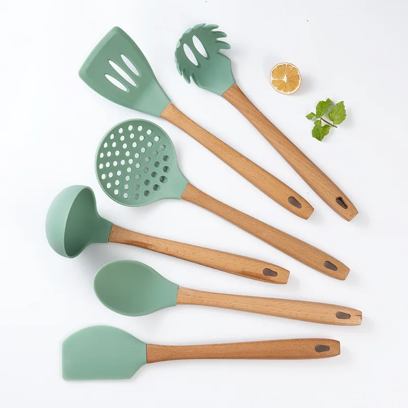 Лидер продаж на Amazon, антипригарная ложка с деревянной ручкой, шпатель, лопатка, щипцы, кухонная утварь, инструмент