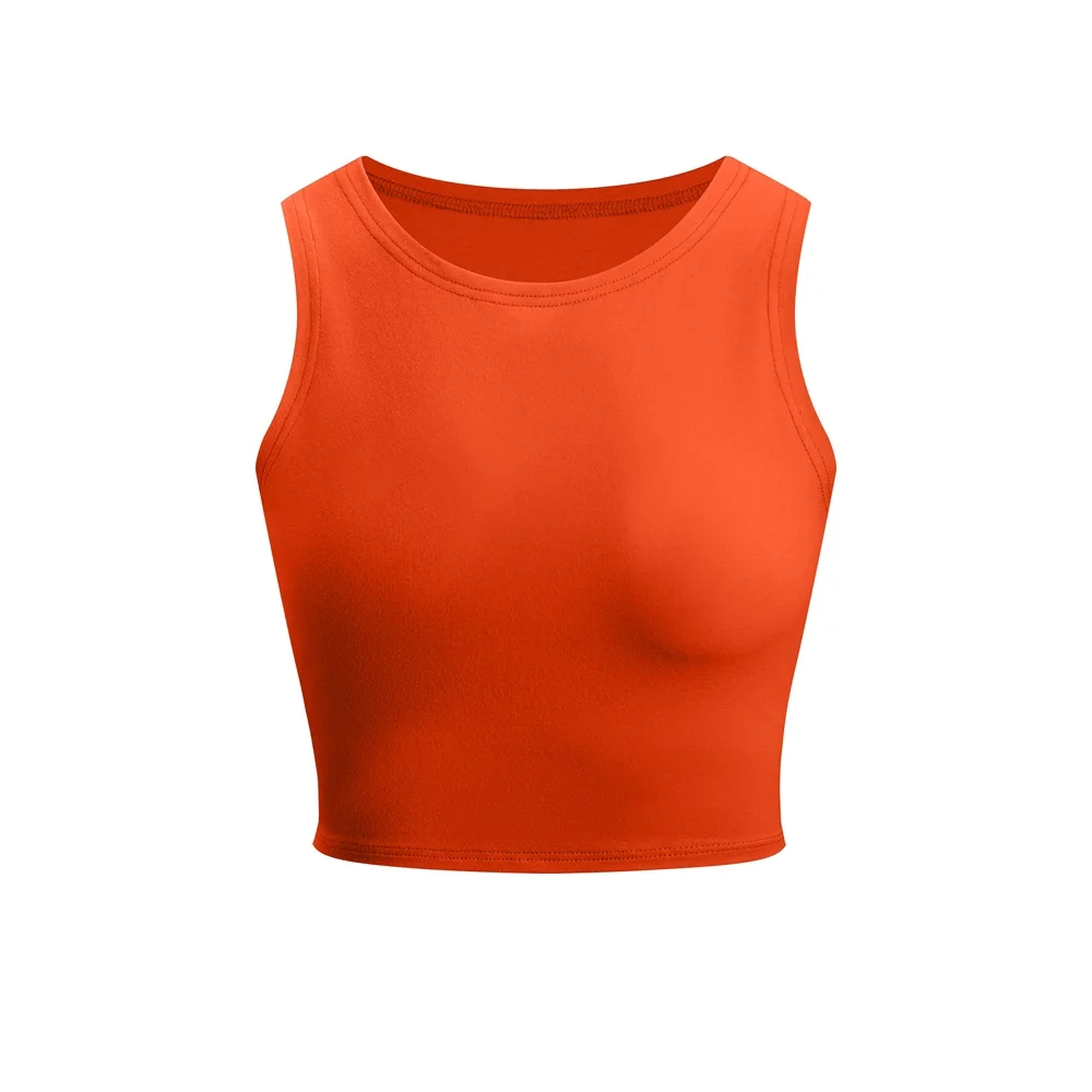 2024  Minimalist  Style  Plain  Color  Women  Round  Neck  T-Shirt  Casual  Sleeveless Tee for Homewear