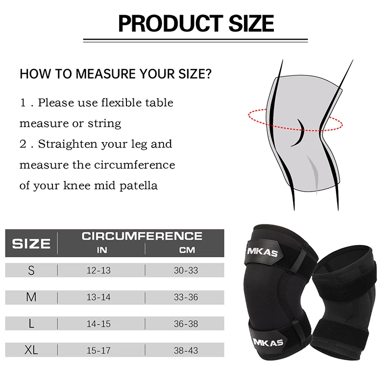 MKAS Fitness Black Anti Slip Adjustable Weightlifting Compression Elastic Knee Wraps Brace Neoprene Knee Sleeves
