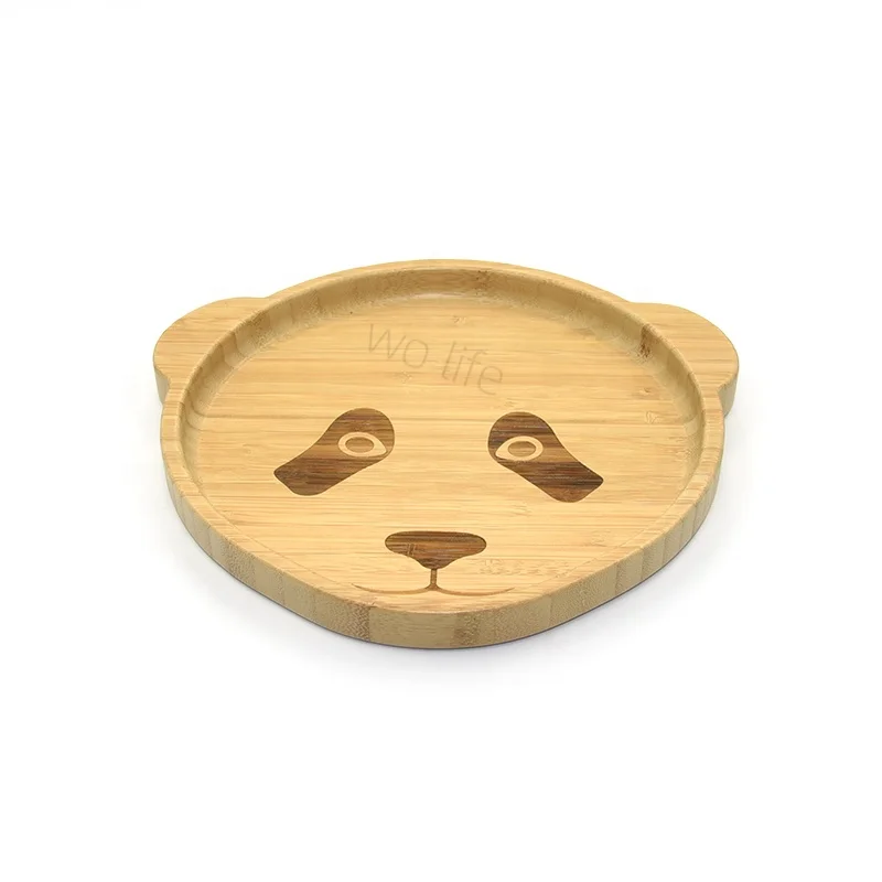 Cute Panda Shape Bamboo Dinner Plate With Silicone Suction Cup Base