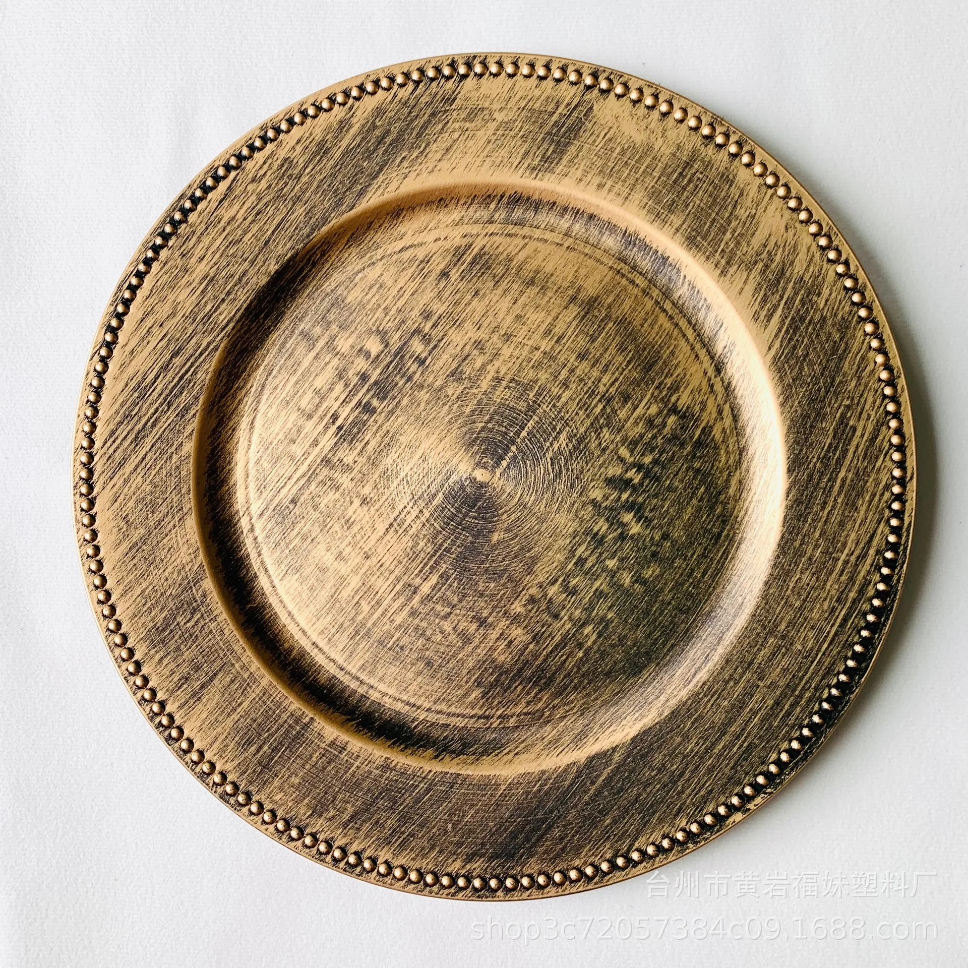 High Quality Wedding Party Round Non Fragile Plastic Plates Dinnerware Gold Beaded Tableware Chargers