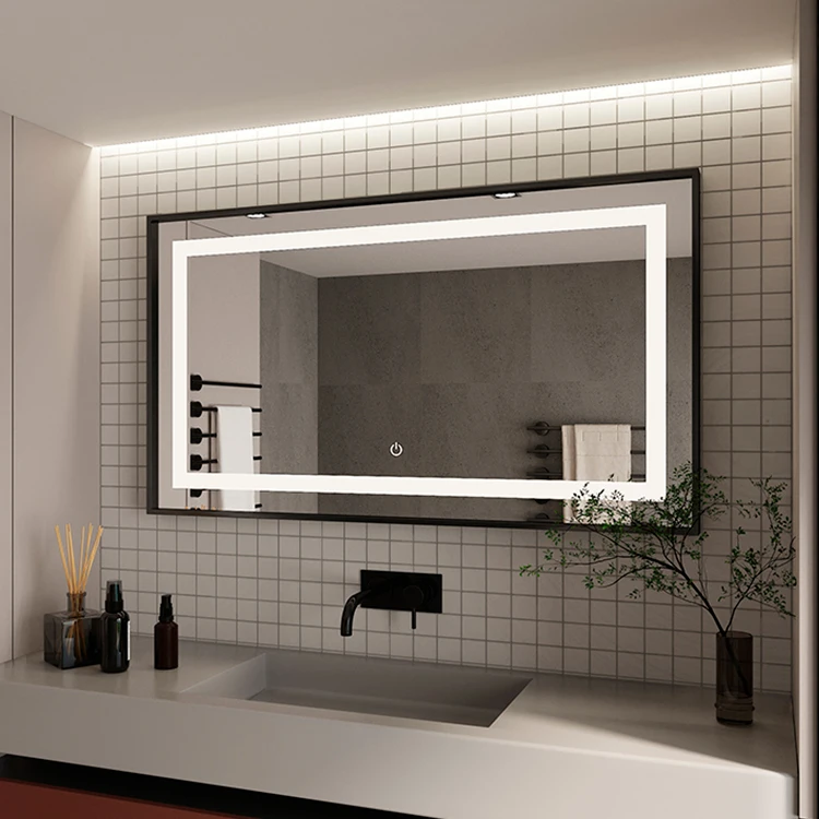Luxury Rectangle Dimmable Touch Switch Bathroom Aluminum Alloy LED Mirror with Bluetooth