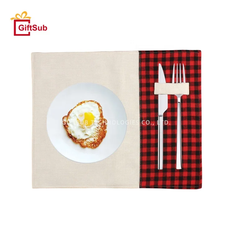 High Quality Printable Kitchen Linen Table Mat & Pads Blank Plaid Christmas Placemat For Sublimation Thermal Transfer
